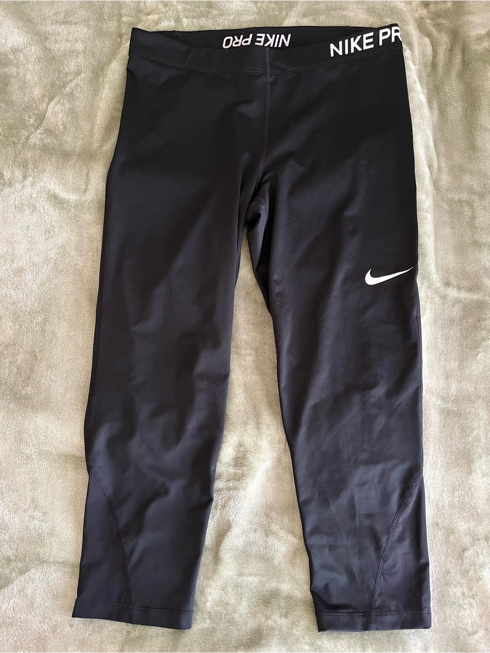 Nike Pro Black Cropped Performance Leggings with White Swoosh